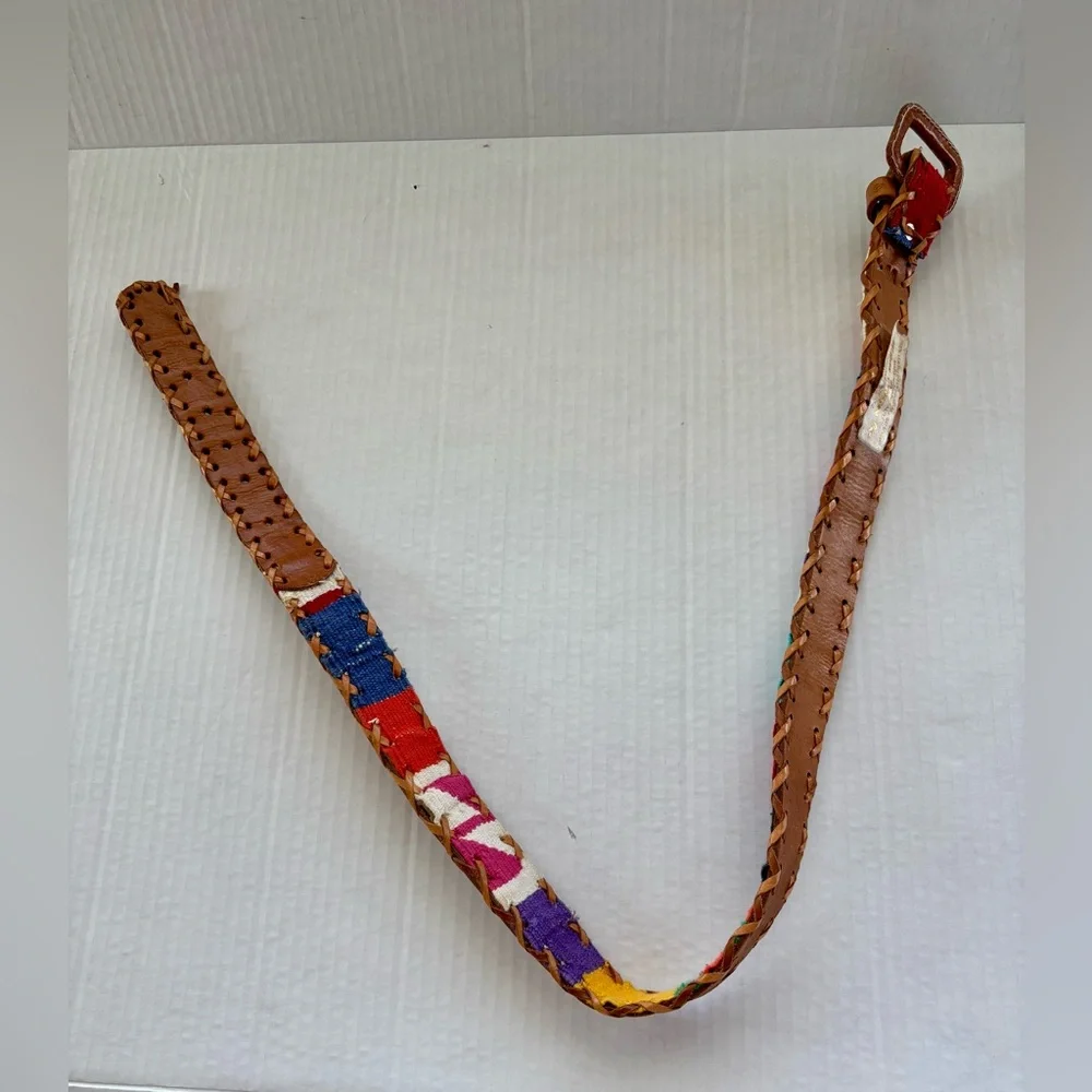 Vintage Guatemalan Colored Leather Handcrafted Belt Size M‎ Authentic